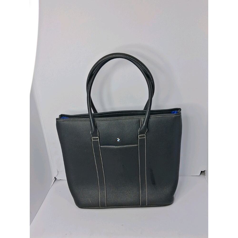 BMW Black Pebbled Genuine Leather Tote Bag - Ladies Top Handle Work & Laptop Bag - Picture 2 of 14